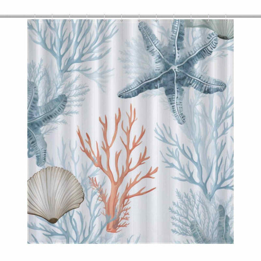 Transform your bathroom into a coastal oasis with this Cotton Cat Coastal Starfish Seashell Shower Curtain. Featuring mesmerizing seashells and corals, this shower curtain brings beachy vibes to any space.