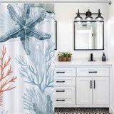 Transform your bathroom into a Cotton Cat coastal haven with the addition of a Coastal Starfish Seashell Shower Curtain-Cottoncat. Instantly evoke beachy vibes and create a serene coastal atmosphere.