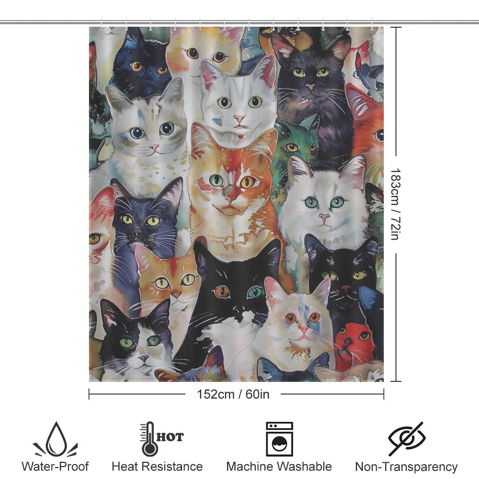 Colorful Art Cat  Shower Curtain-Cottoncat