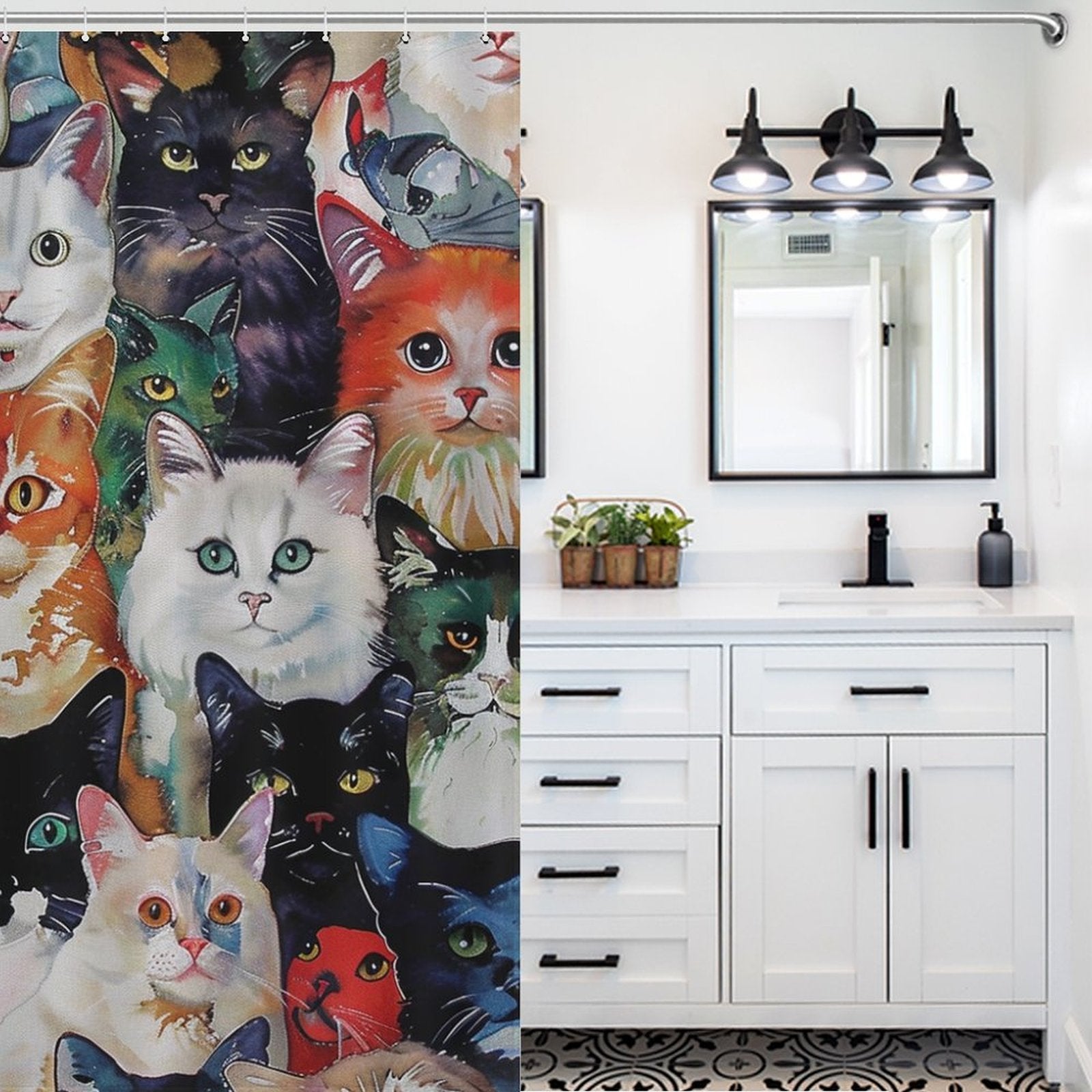 Colorful Art Cat  Shower Curtain