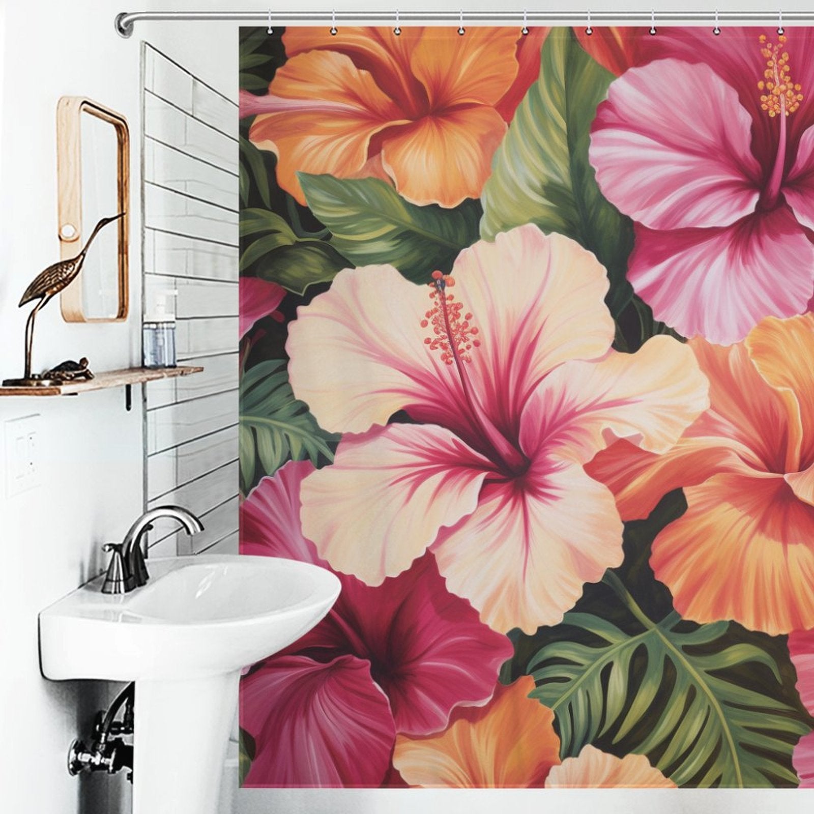 Colorful Atmospheric Hibiscus Shower Curtain