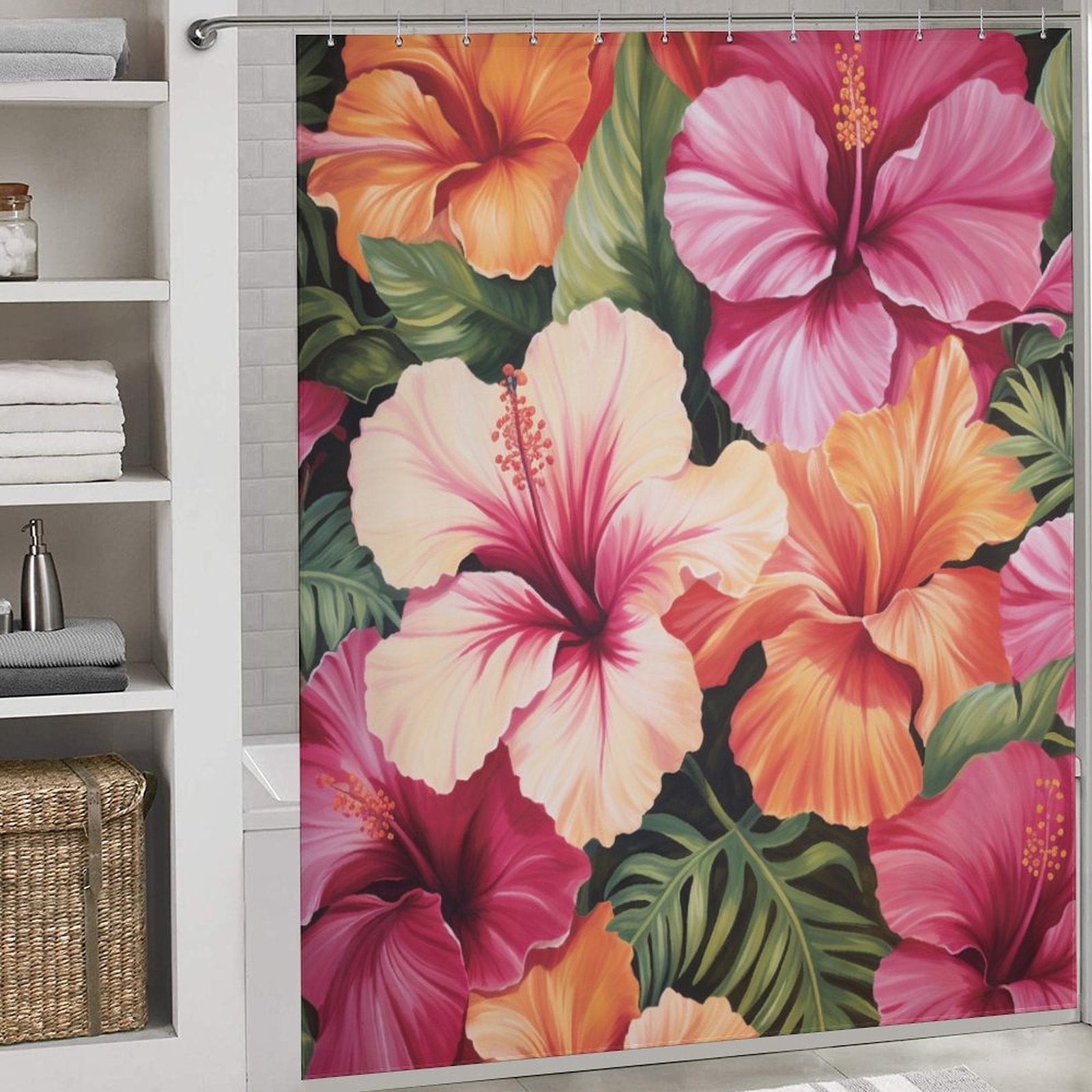 Colorful Atmospheric Hibiscus Shower Curtain