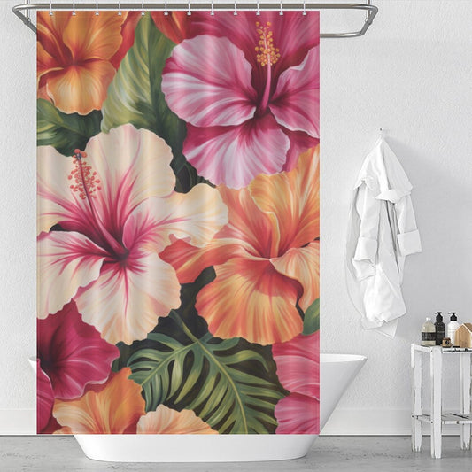 Colorful Atmospheric Hibiscus Shower Curtain