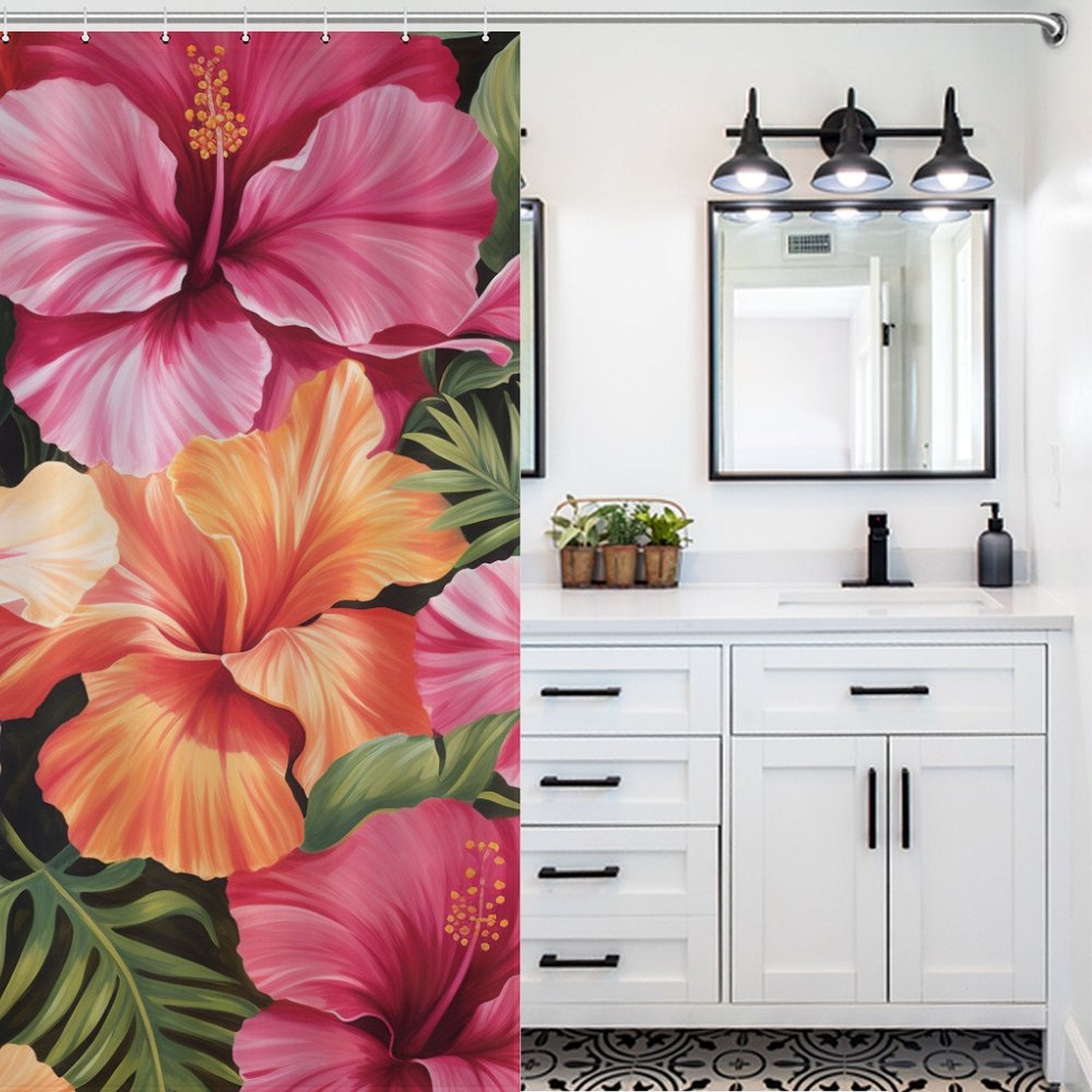 Colorful Atmospheric Hibiscus Shower Curtain