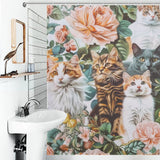 Colorful Flowers and Cat Shower Curtain