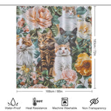 Colorful Flowers and Cat Shower Curtain