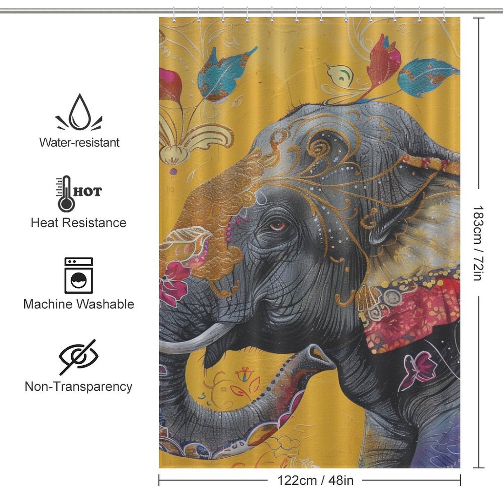 Colorful India Style Elephant Shower Curtain