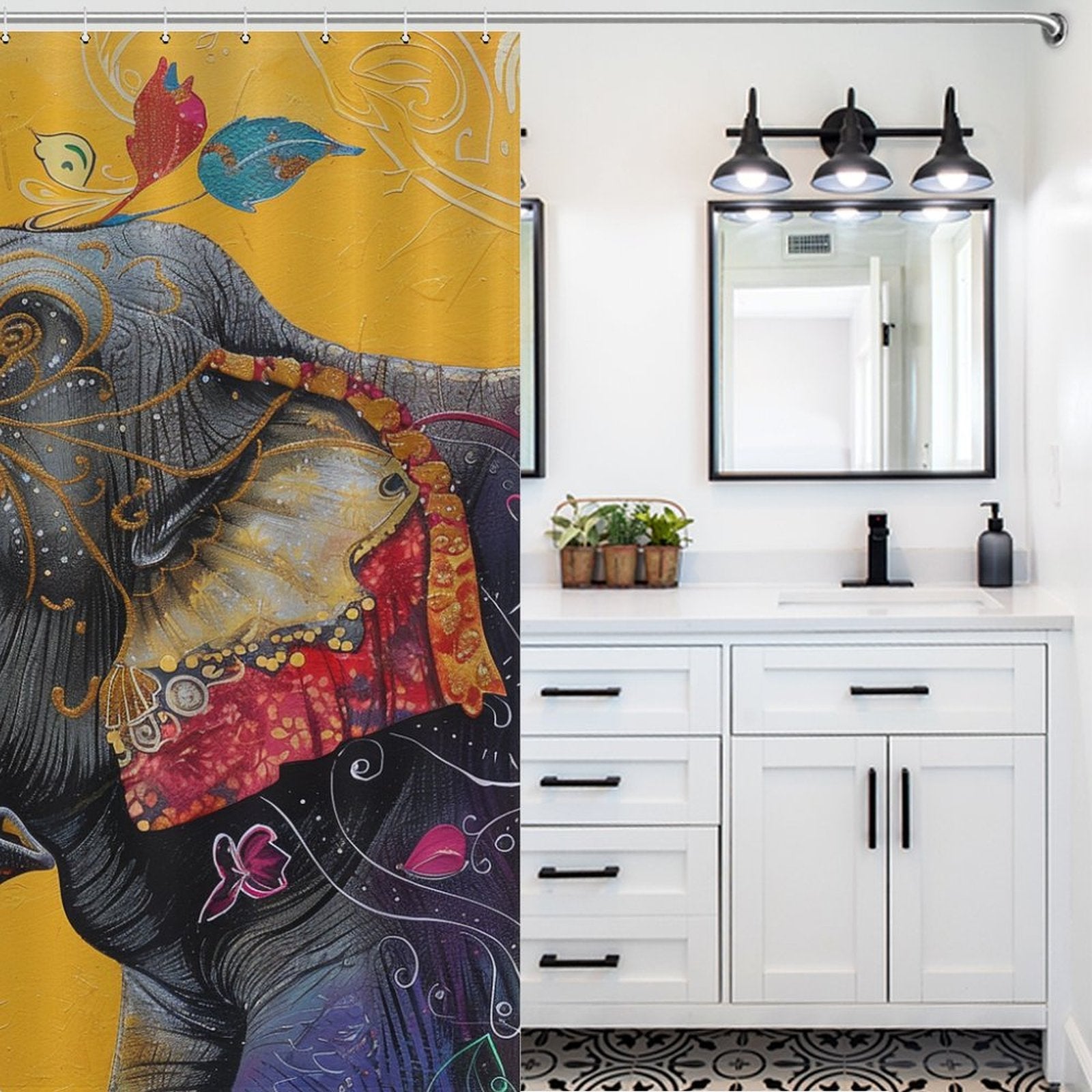 Colorful India Style Elephant Shower Curtain