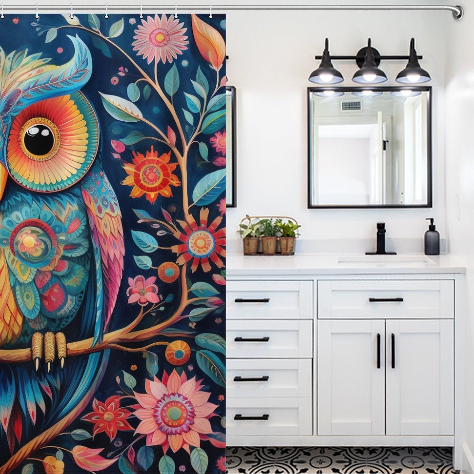 Colorful Owl Shower Curtain