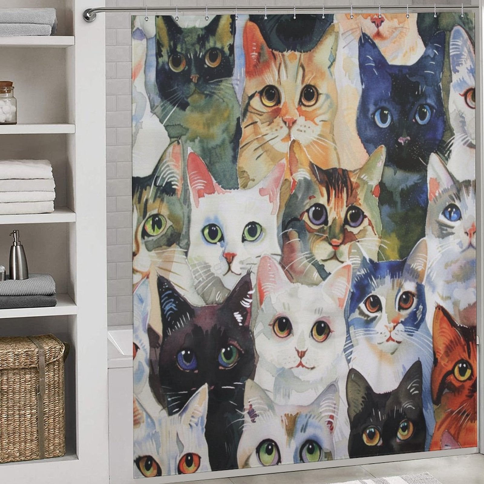 Colorful Vibrant Cute Cat Shower Curtain