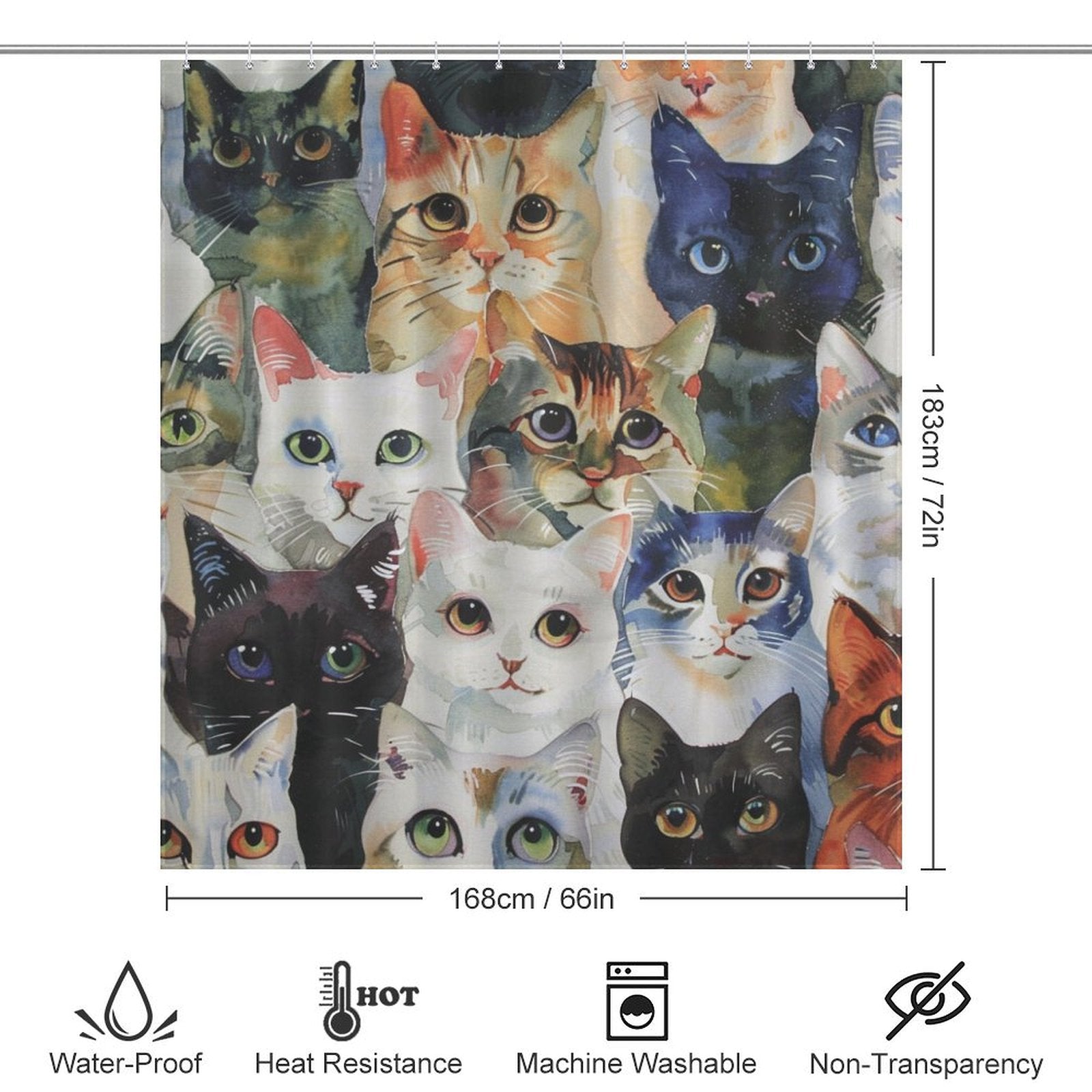 Colorful Vibrant Cute Cat Shower Curtain