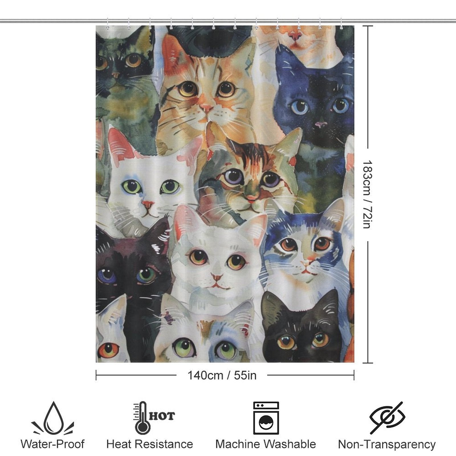 Colorful Vibrant Cute Cat Shower Curtain