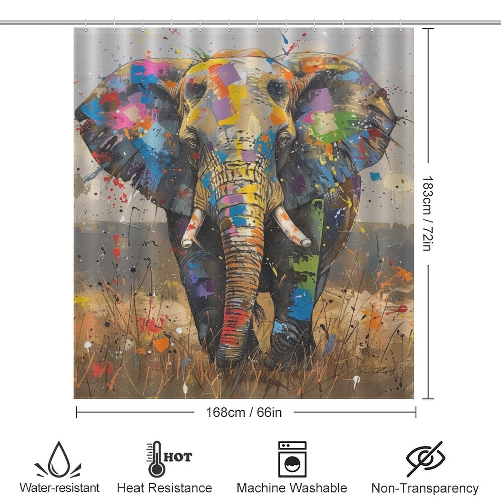 Colorful Wild Elephant Shower Curtain