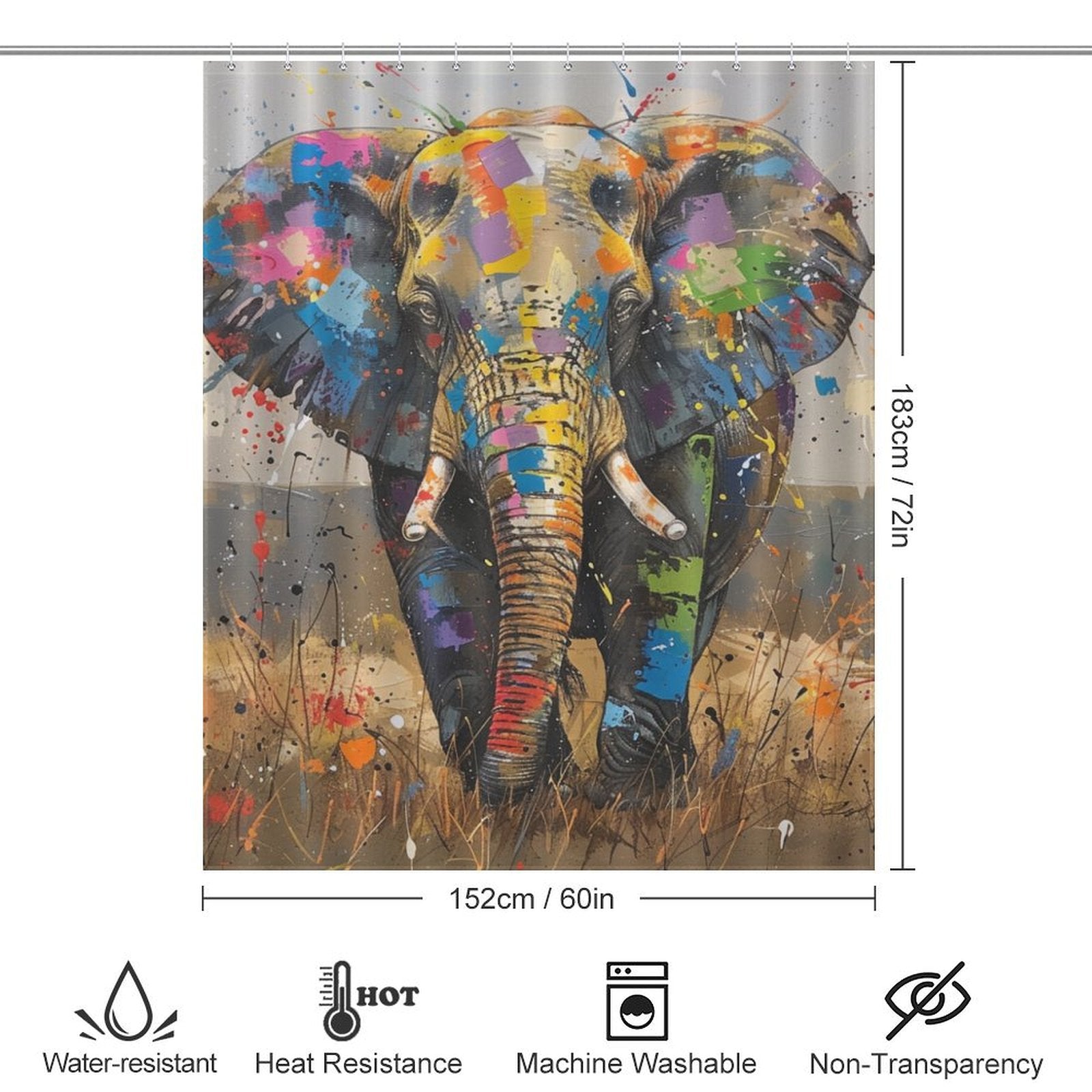 Colorful Wild Elephant Shower Curtain