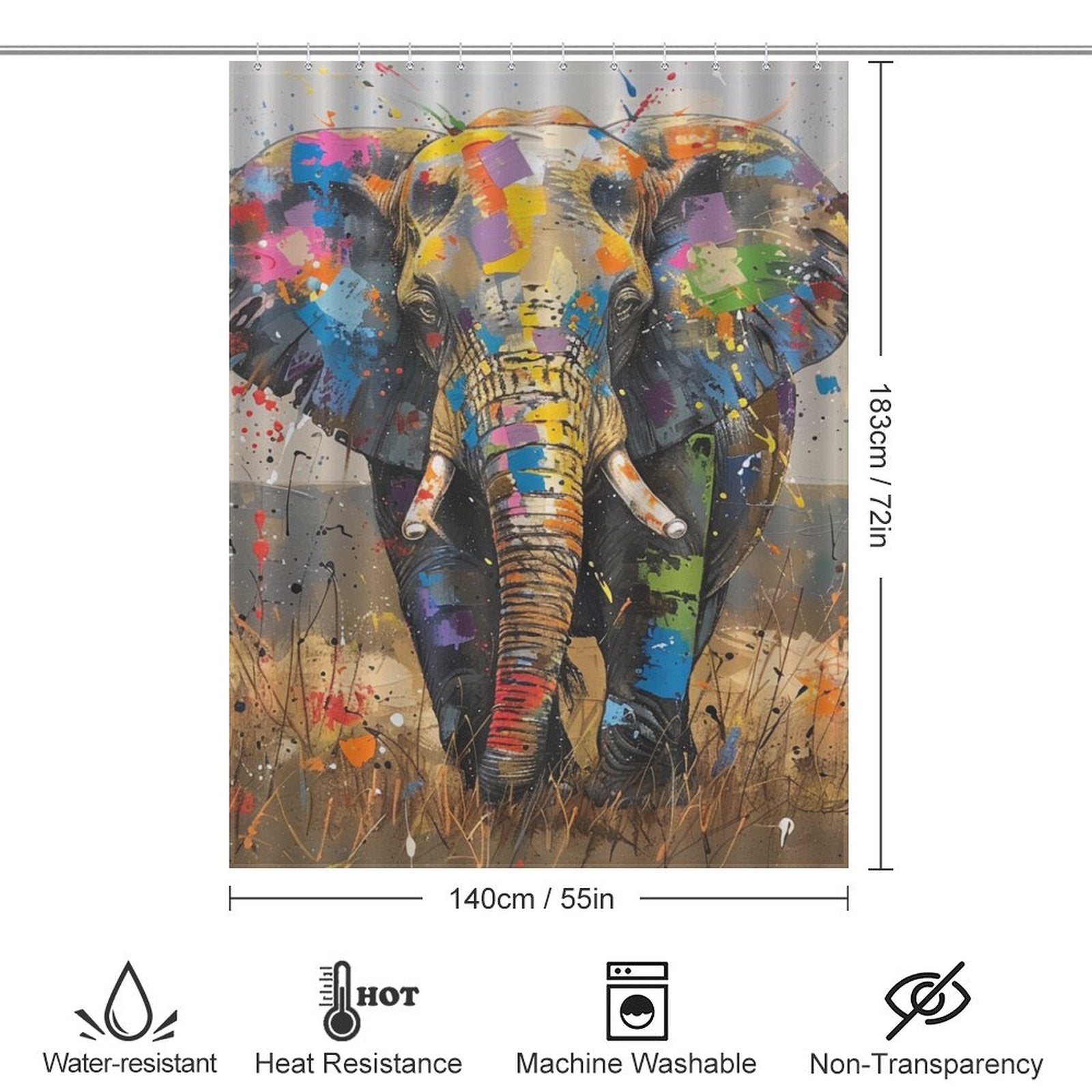 Colorful Wild Elephant Shower Curtain