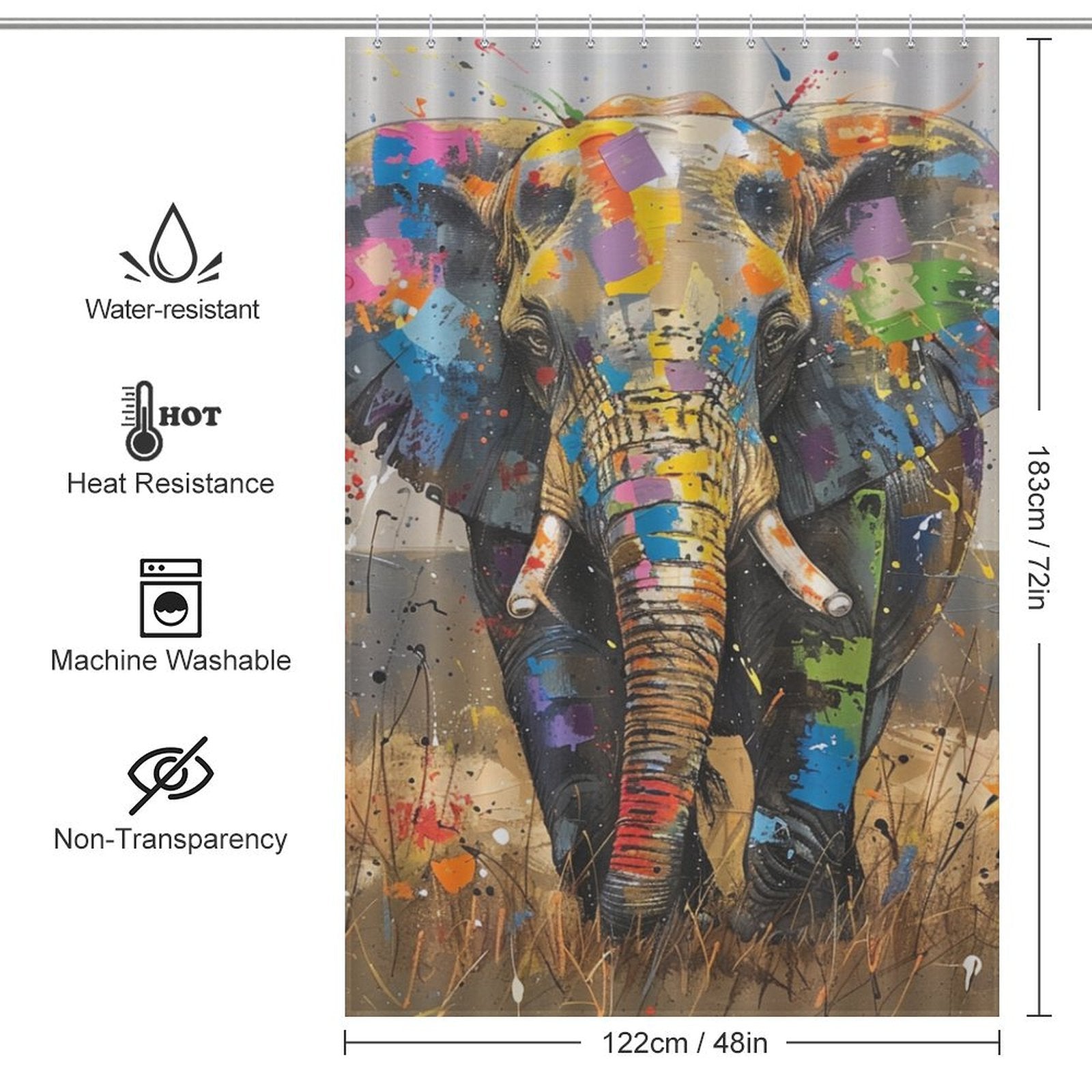 Colorful Wild Elephant Shower Curtain