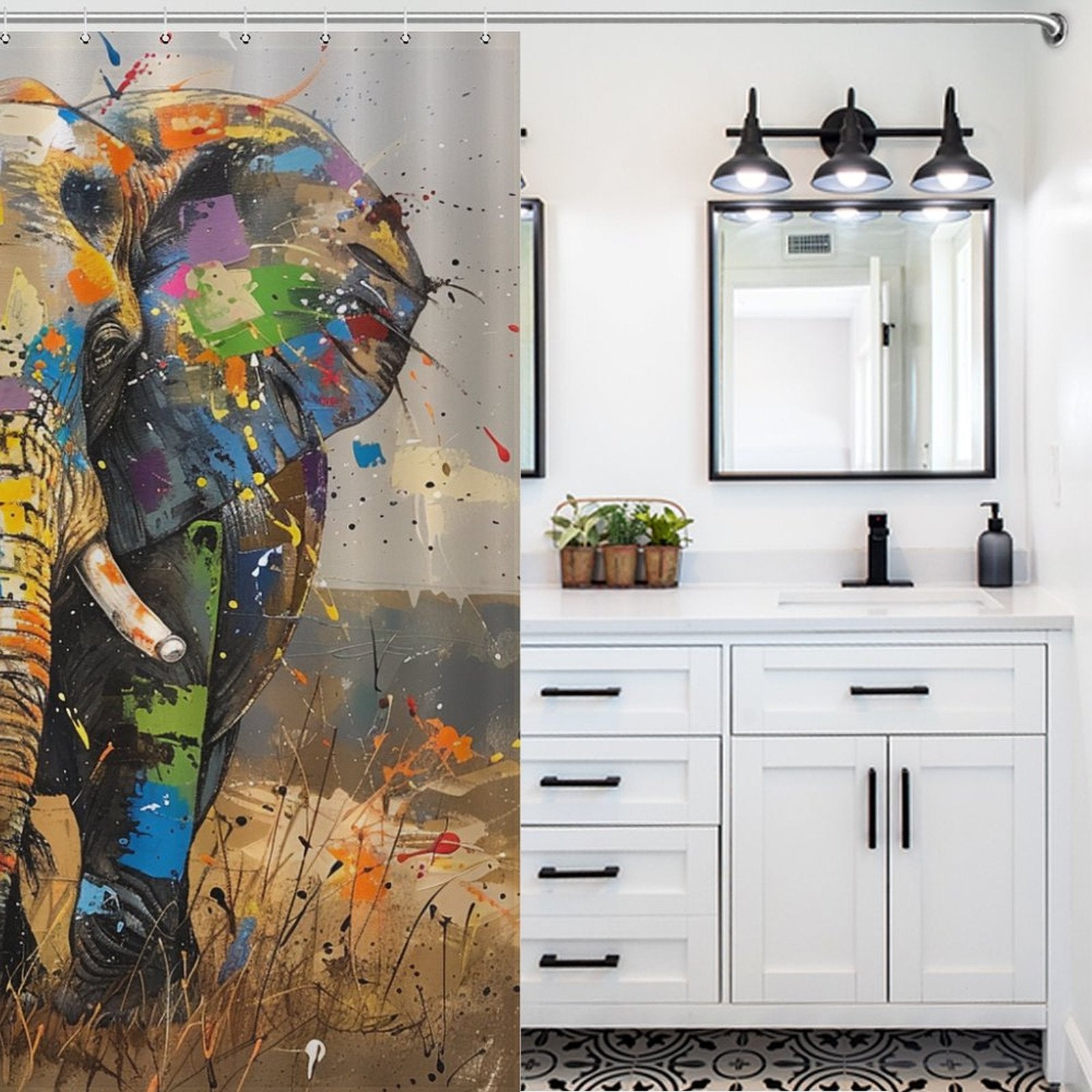 Colorful Wild Elephant Shower Curtain