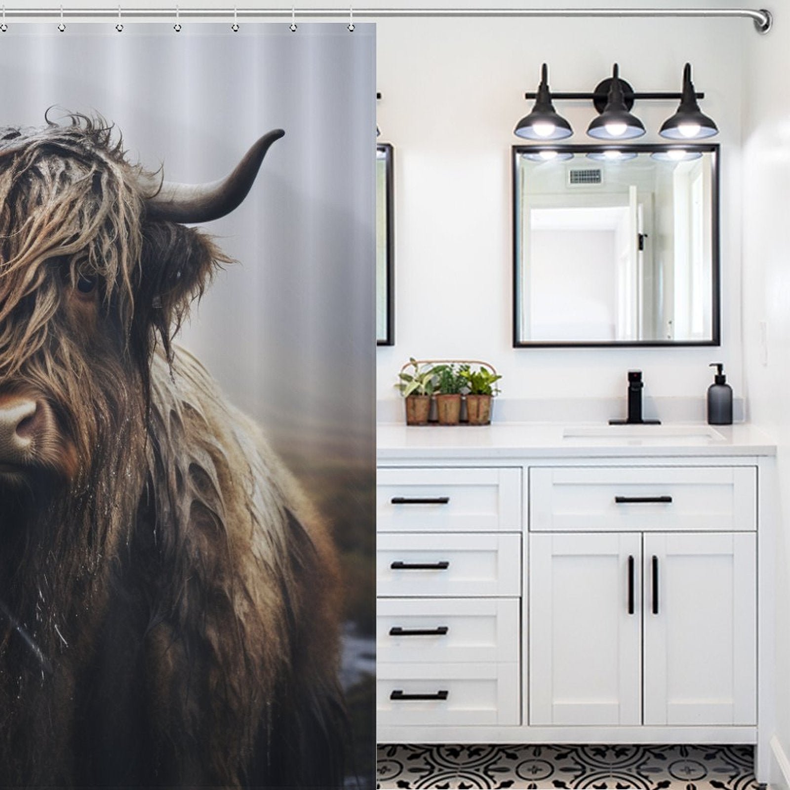 Country Chic Highland Cow Shower Curtain