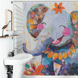 Cute Baby Happy Elephant and Flowers Shower Curtain