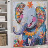 Cute Baby Happy Elephant and Flowers Shower Curtain
