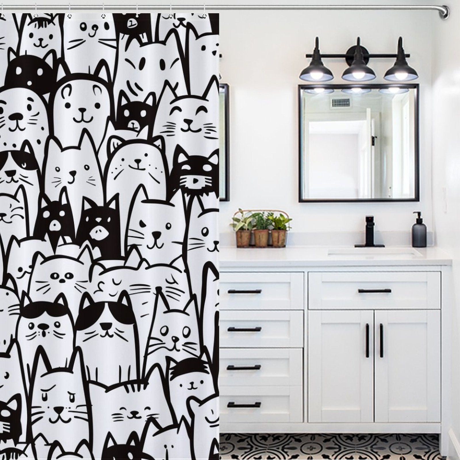 Cute Black and White Cat Shower Curtain
