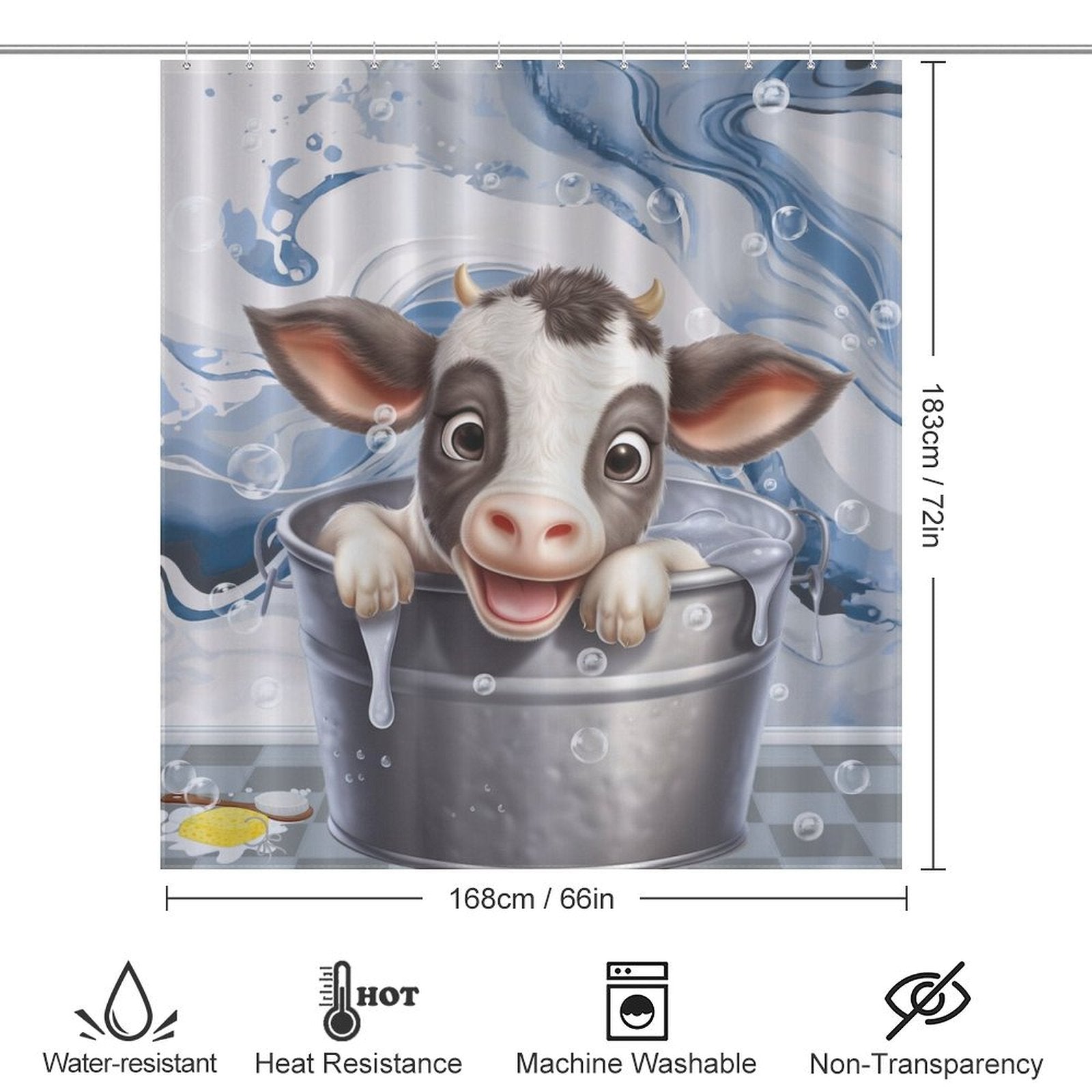 Cute Cartoon Bathtub Cow Shower Curtain