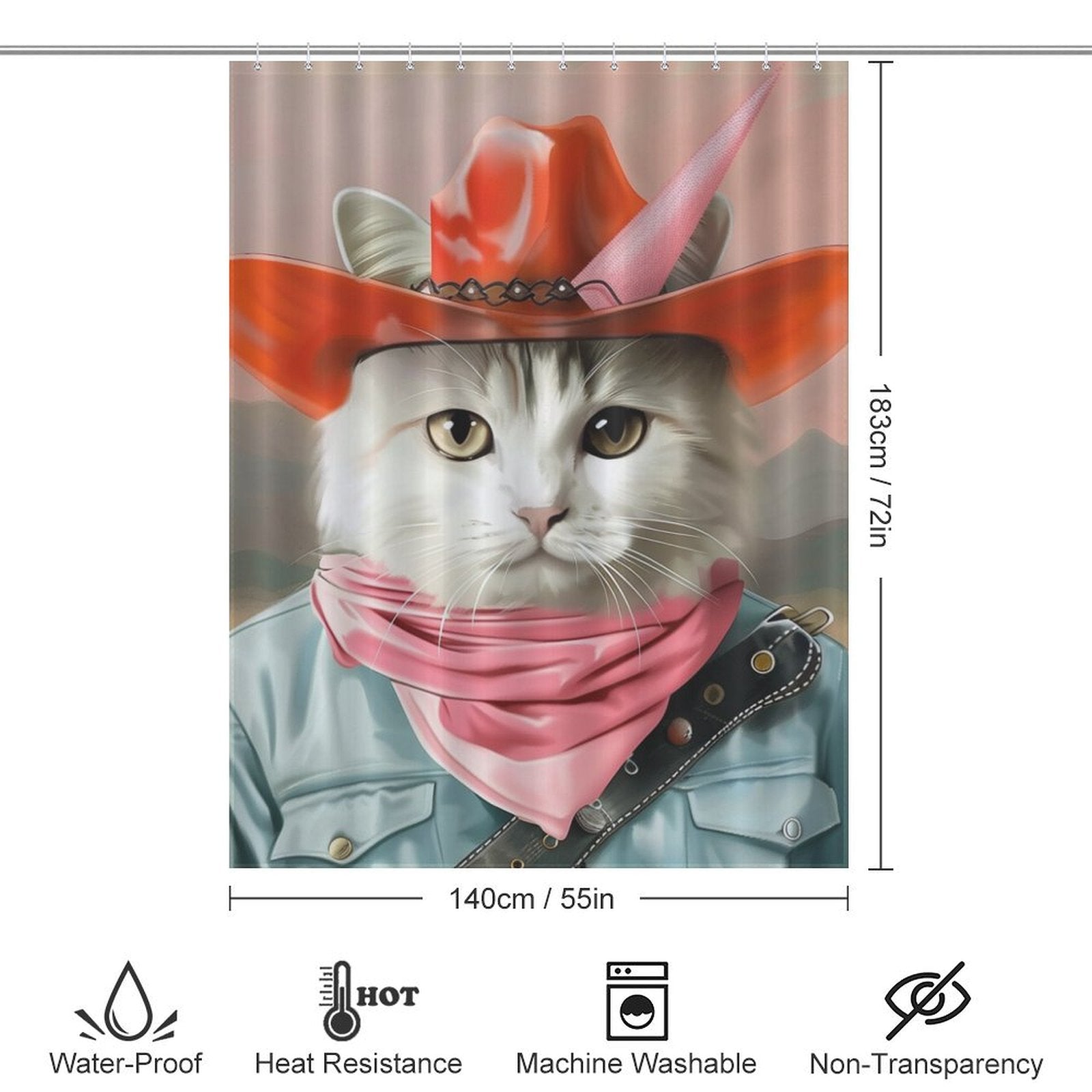 Cute Cartoon Cowboy Cat Shower Curtain