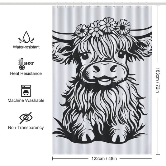 Cute Cartoon Highland Cow Shower Curtain