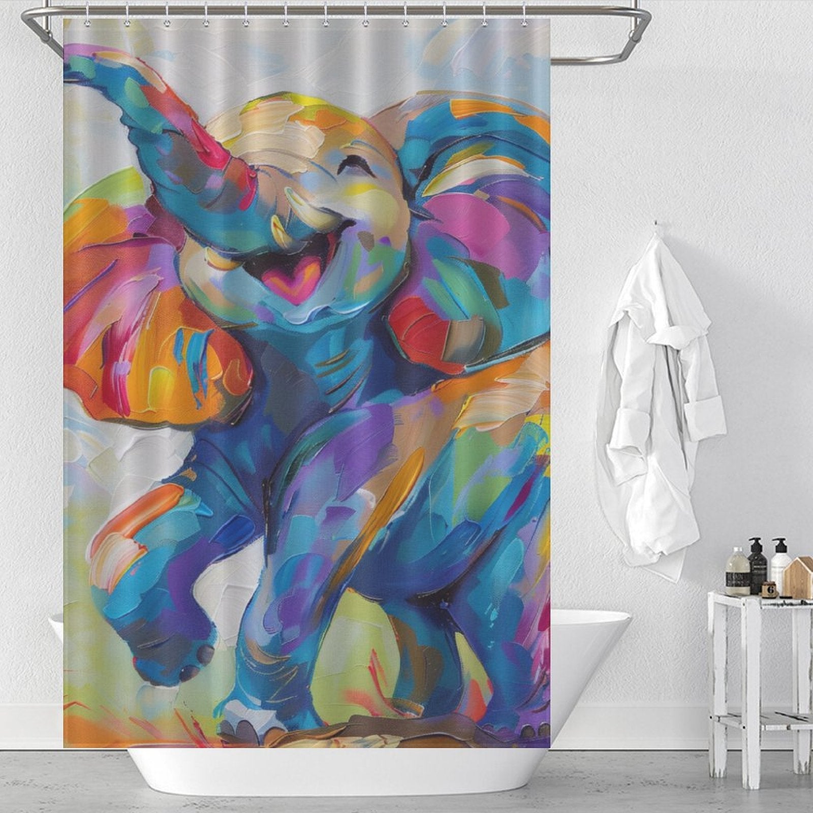 Cute Colourful Happy Elephant Shower Curtain