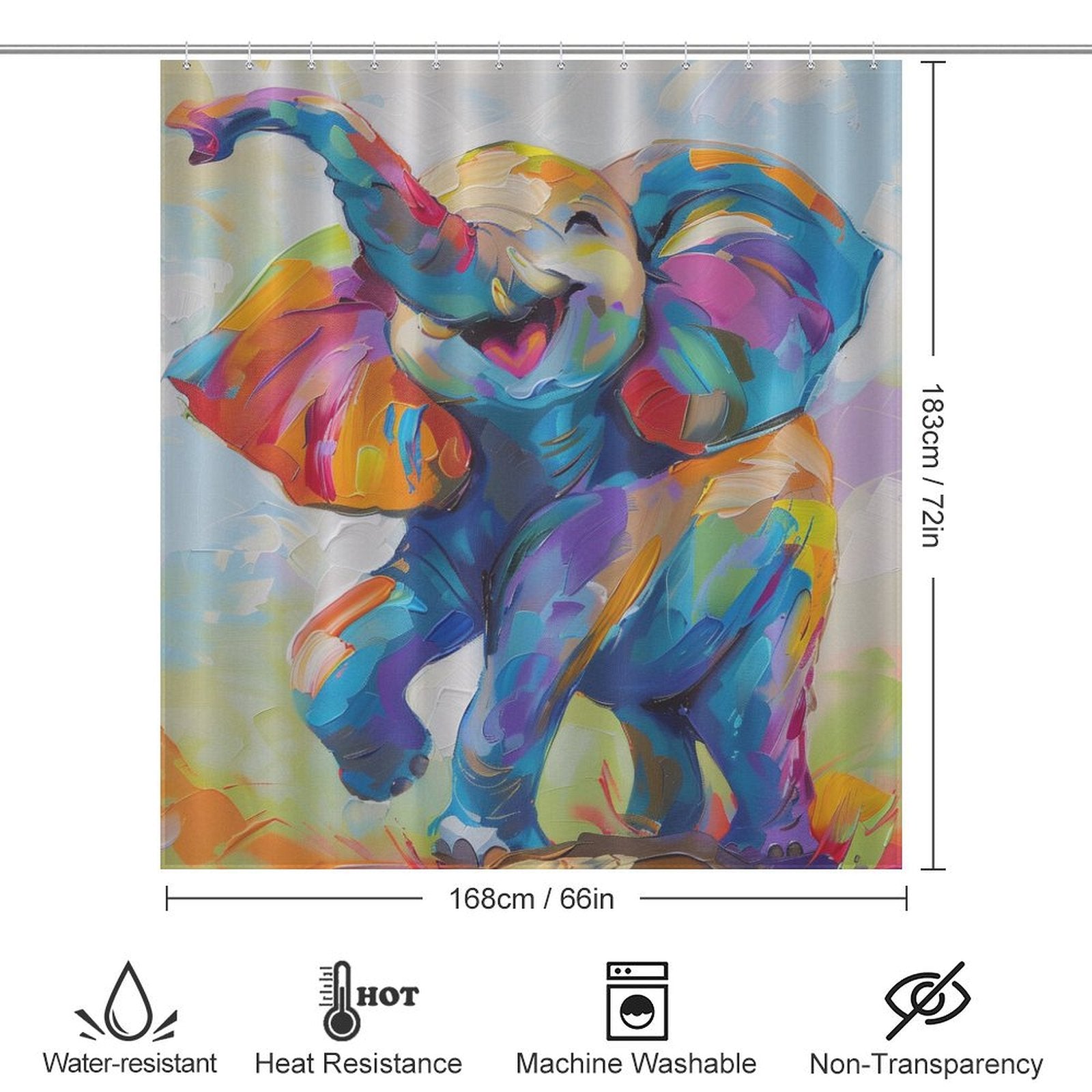 Cute Colourful Happy Elephant Shower Curtain