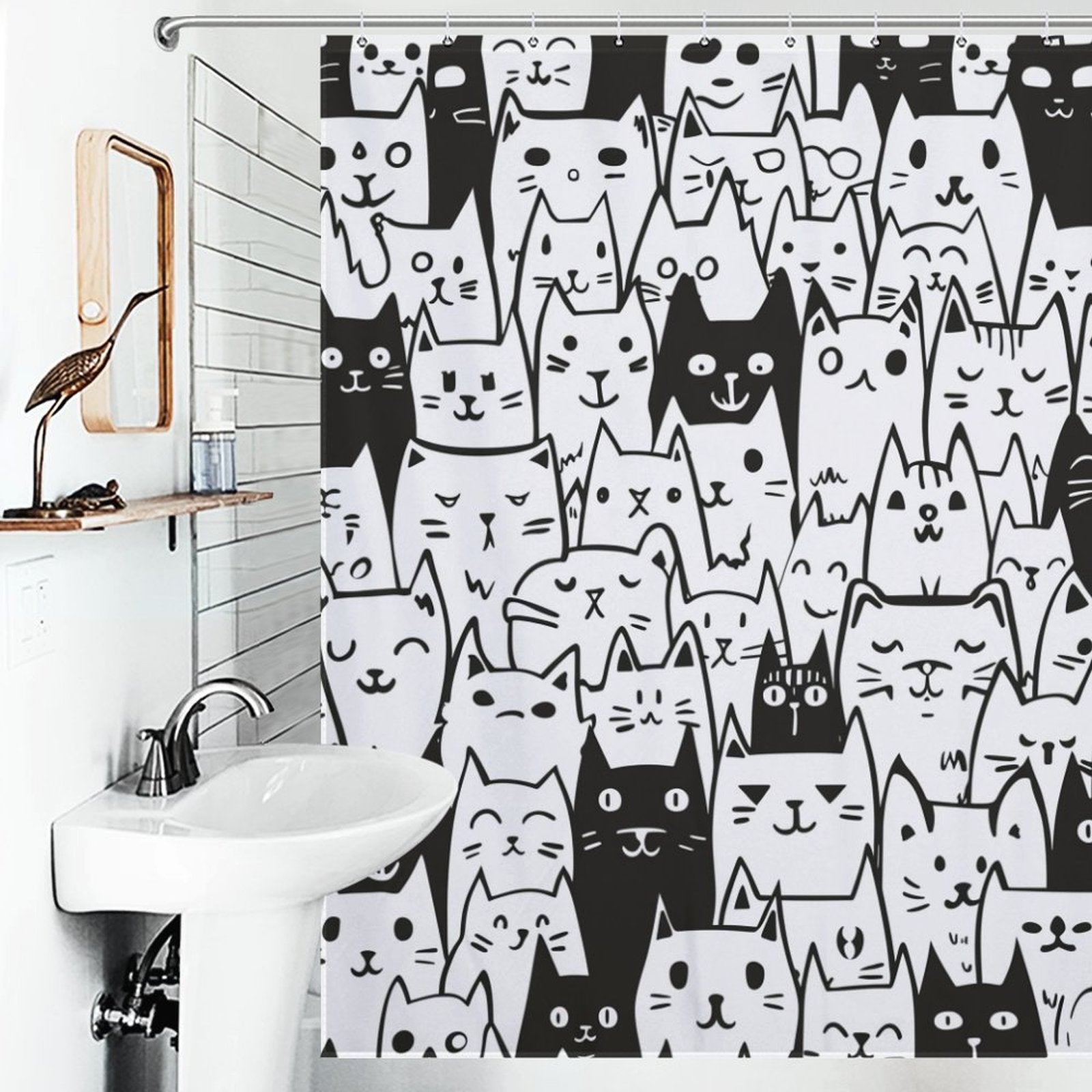 Cute Expressive Black White Cat Shower Curtain