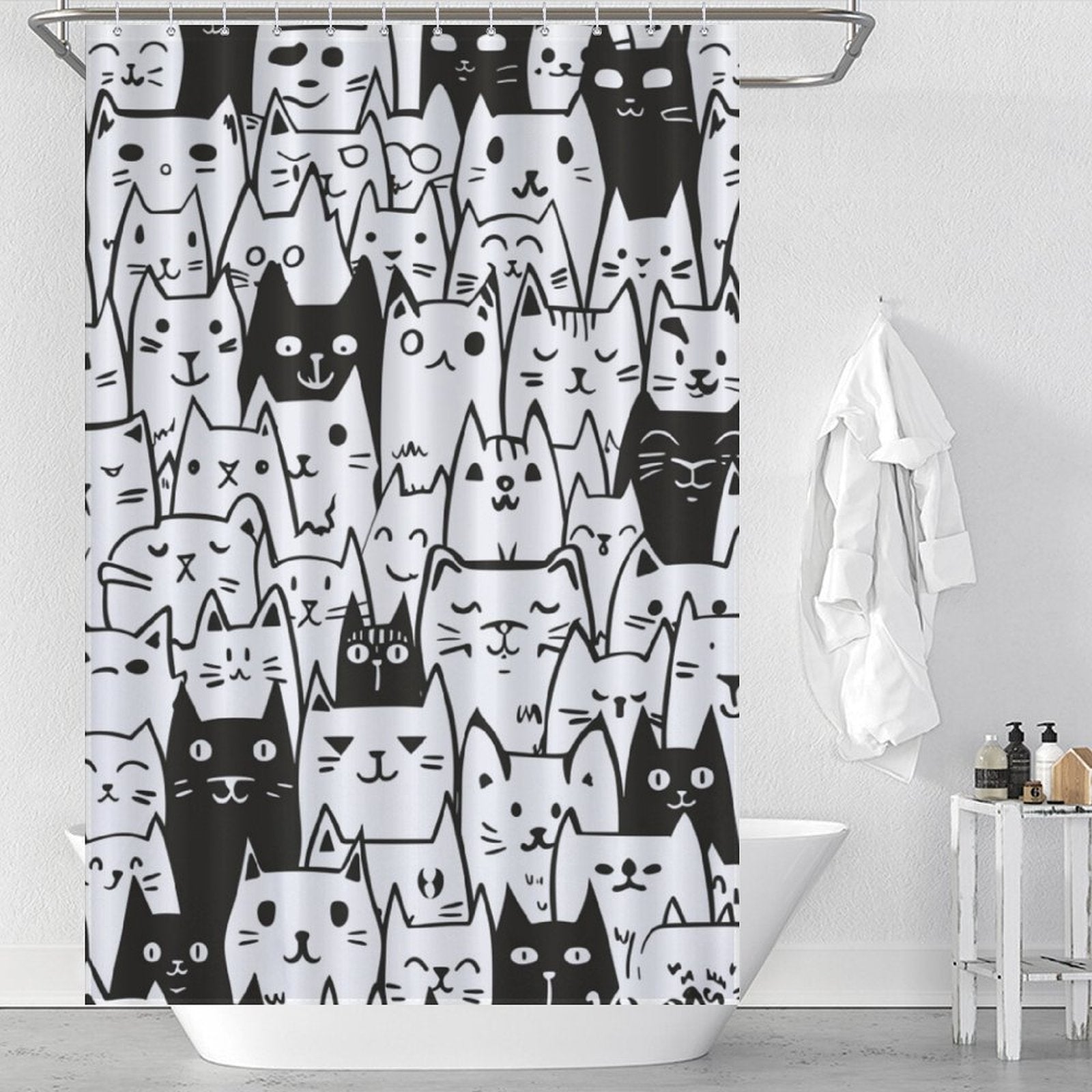 Cute Expressive Black White Cat Shower Curtain