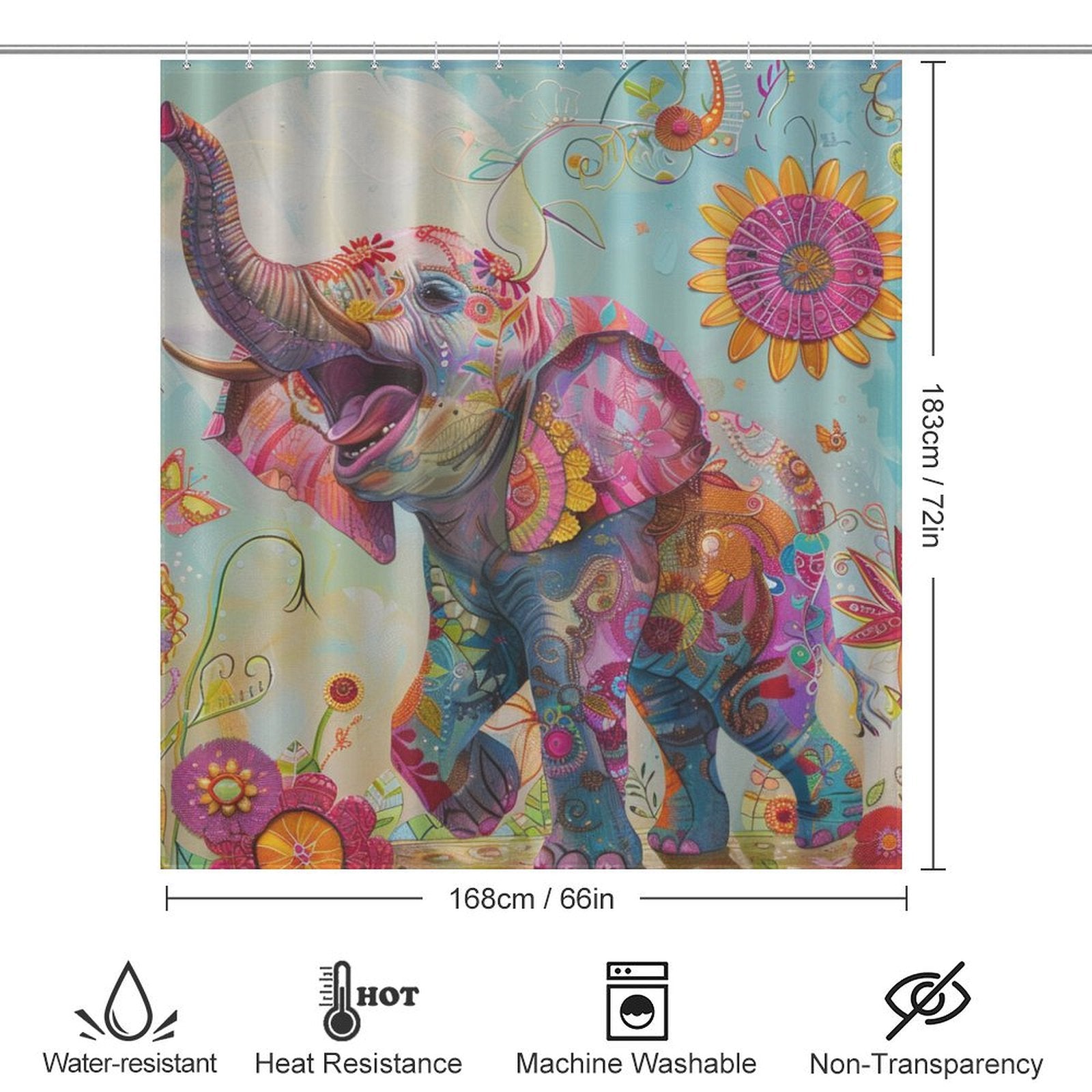 Cute Flowers and Happy Elephant Shower Curtain