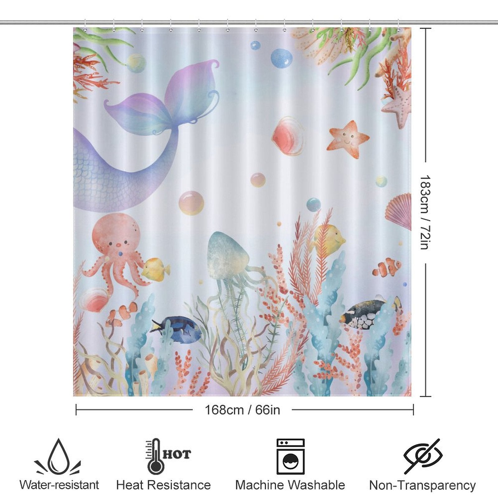 Cute Mermaid Tail Beach Shower Curtain