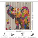 Cute Painting Flowers Happy Elephant Shower Curtain