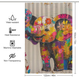 Cute Painting Flowers Happy Elephant Shower Curtain
