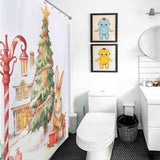 A festive bathroom adorned with a Cute Rabbit Tree Christmas Shower Curtain by Cotton Cat.