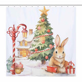 Cute Rabbit Tree Christmas Shower Curtain