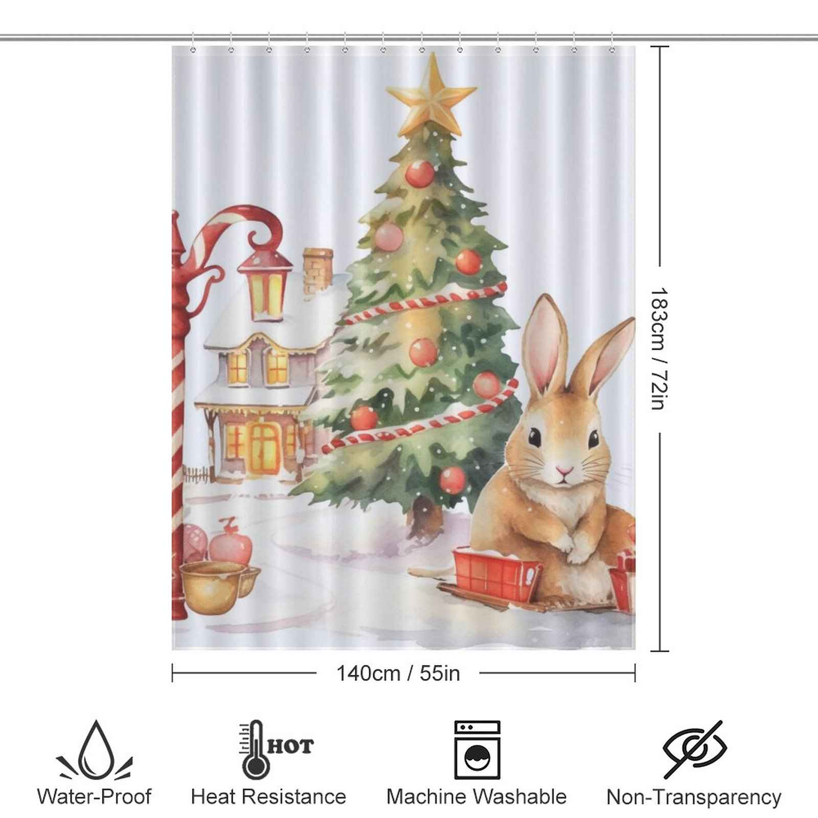 Cute Rabbit Tree Christmas Shower Curtain