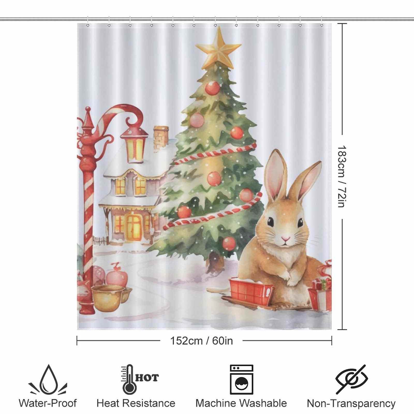 Cute Rabbit Tree Christmas Shower Curtain