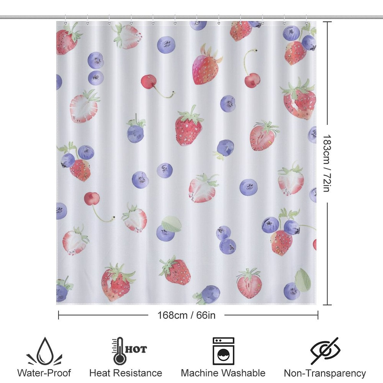 Cute Strawberry and Blueberry Boho Shower Curtain