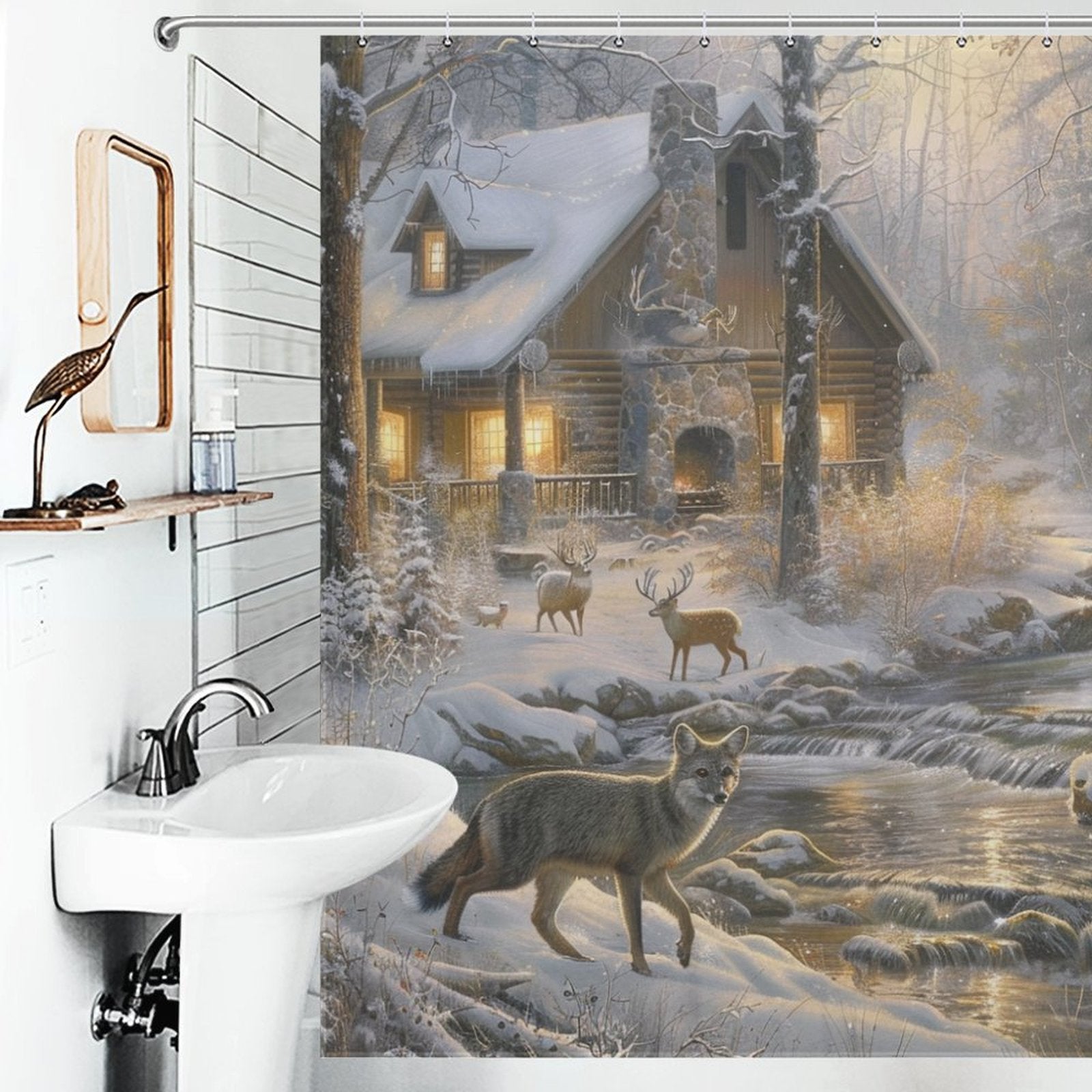 Deer and Fox Winter Shower Curtain