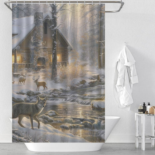 Deer and Fox Winter Shower Curtain