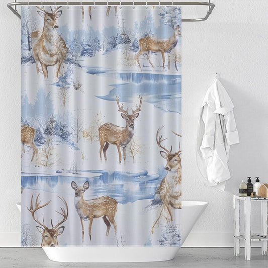 Deer in the Forest Winter Shower Curtain
