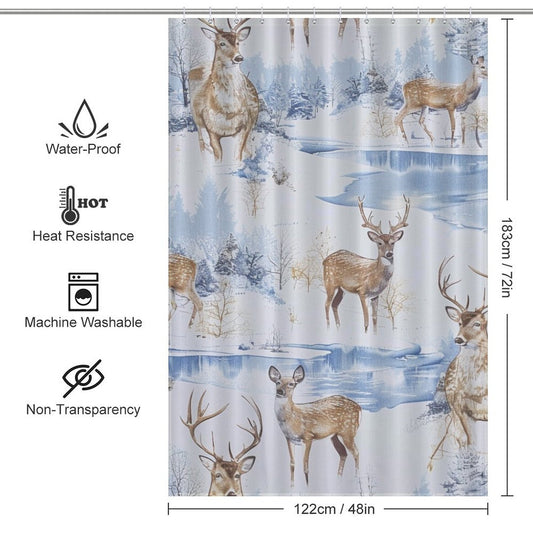 Deer in the Forest Winter Shower Curtain