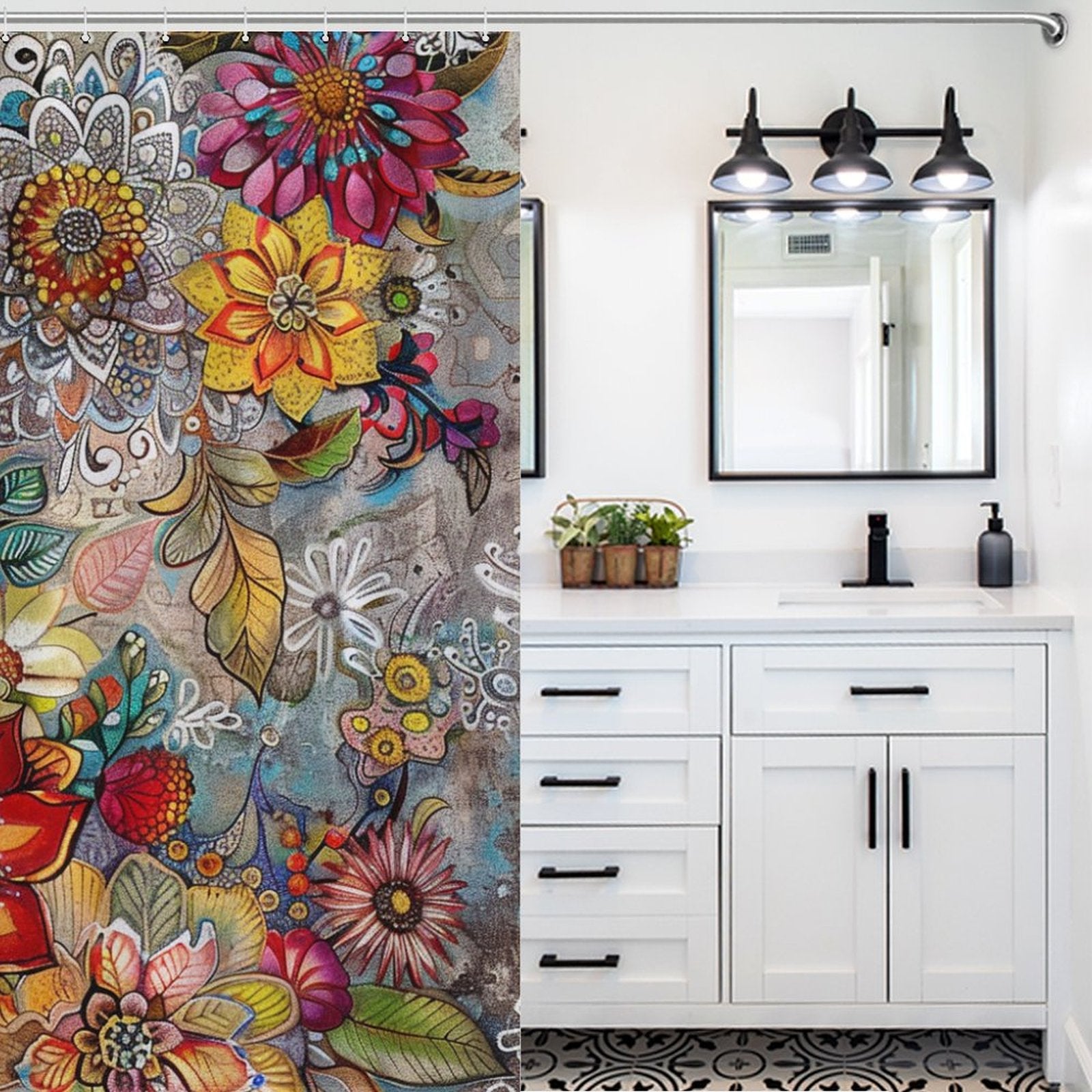 Delicate Colorful Floral Boho Shower curtain