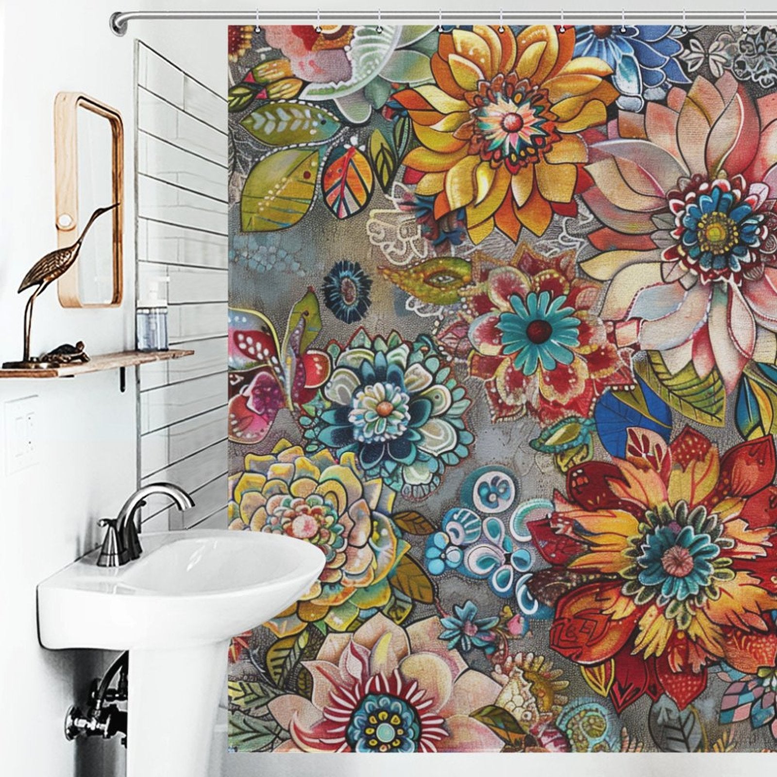 Delicate Floral Boho Shower curtain
