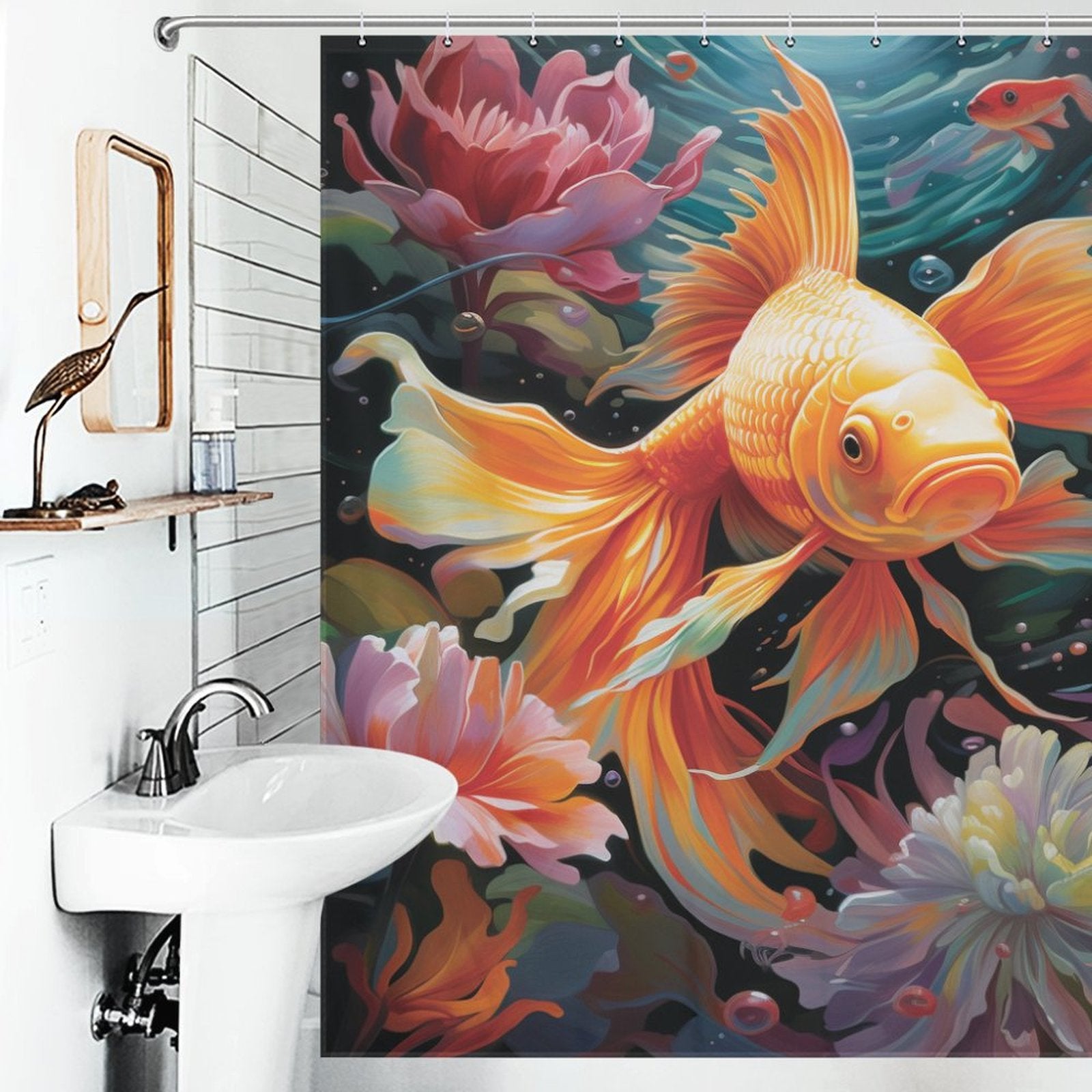 Dive into Tranquility with Goldfish Shower Curtain 