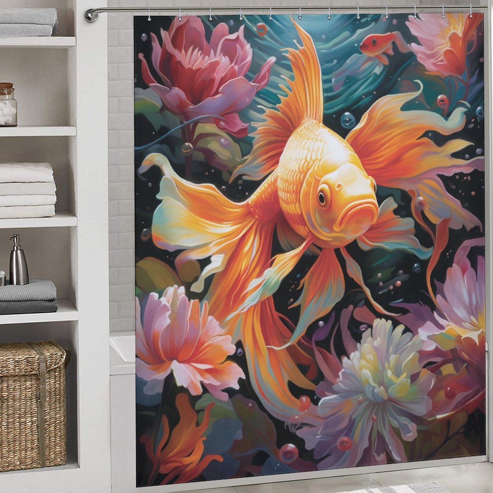 Dive into Tranquility with Goldfish Shower Curtain 