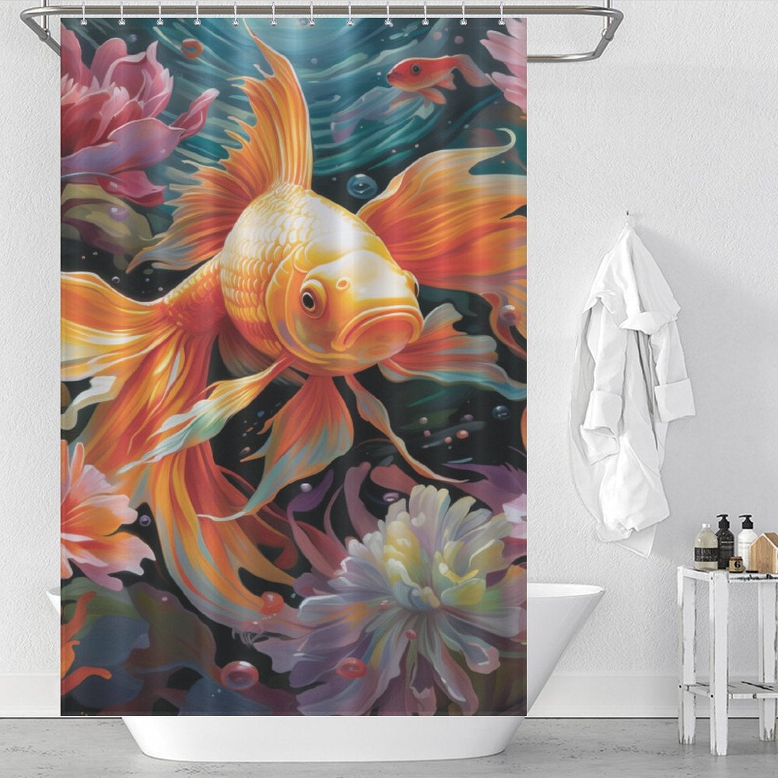 Dive into Tranquility with Goldfish Shower Curtain 